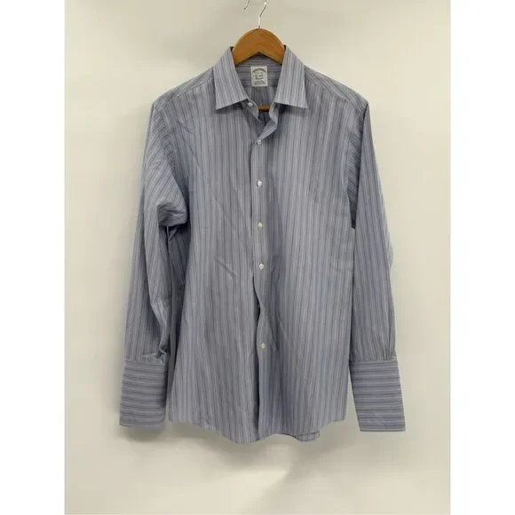 brooks brothers french cuff dress shirt Stretch Milano Slim-Fit Dress Shirt, Non-Iron Twill Ainsley Collar French Cuff Bold Stripe